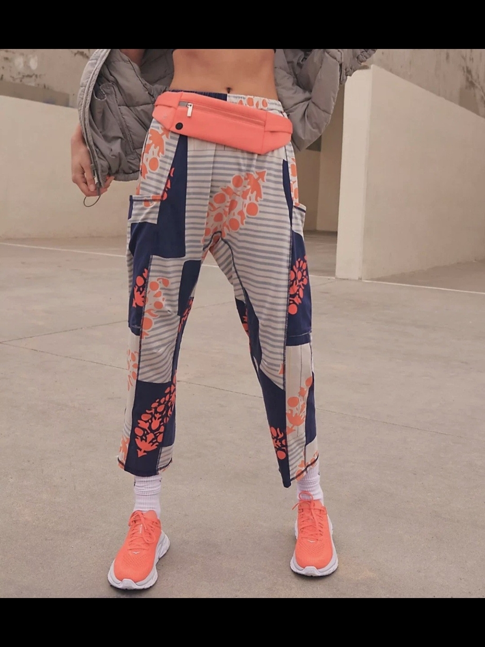 Free People Navy, White & Coral Patchwork Floral Leggings